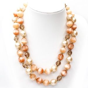 Vintage Lisner Beaded Peach Tone Lucite Necklace
